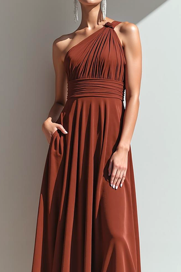 Terracotta One Shoulder A Line Maxi Avondjurk met Zak